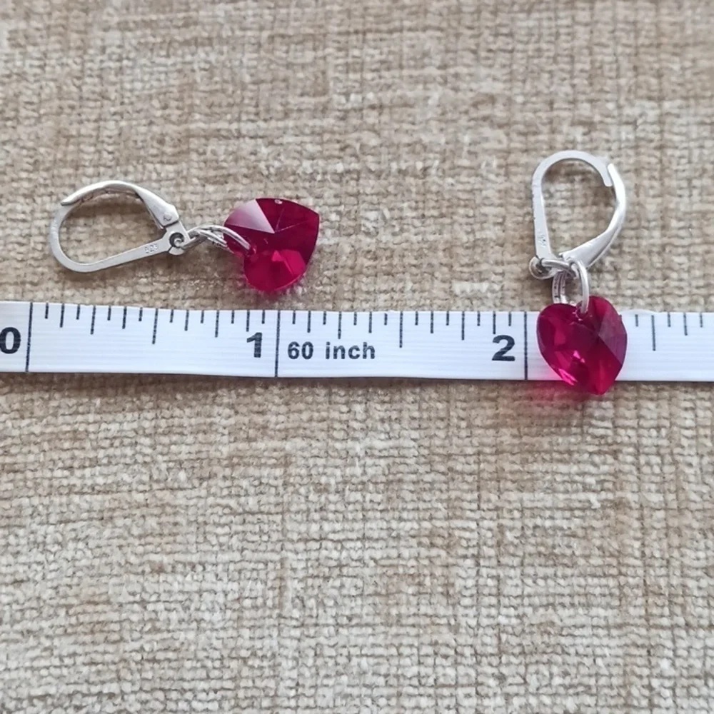 Leverback Silver Red Heart Crystal Earrings